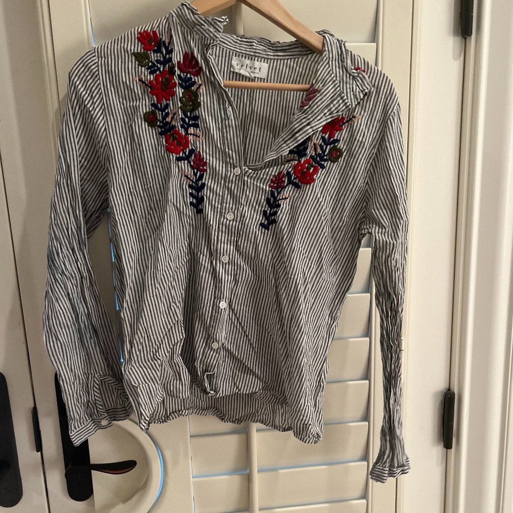 Velvet Button Up Shirt / Size XS